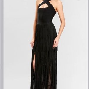 herve-leger-cross-neck-fringe-gown